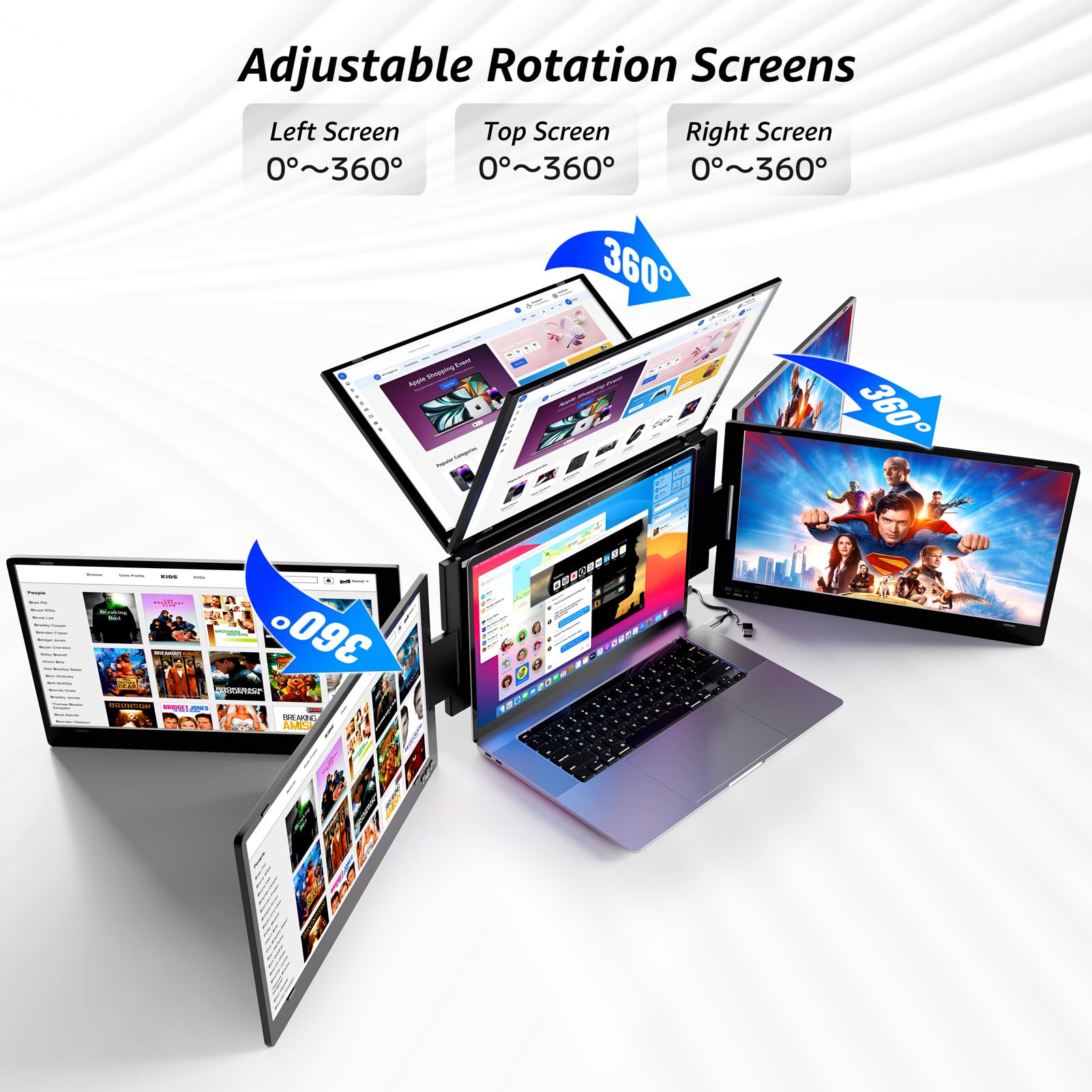 14" Triple Laptop Screen Extender, FHD IPS Multi Screen Extender with USB-C/USB-A, One Cable Connection Laptop Monitor Extender Compatible with Mac Windows Fits 11.6-15.6 Inch Laptops