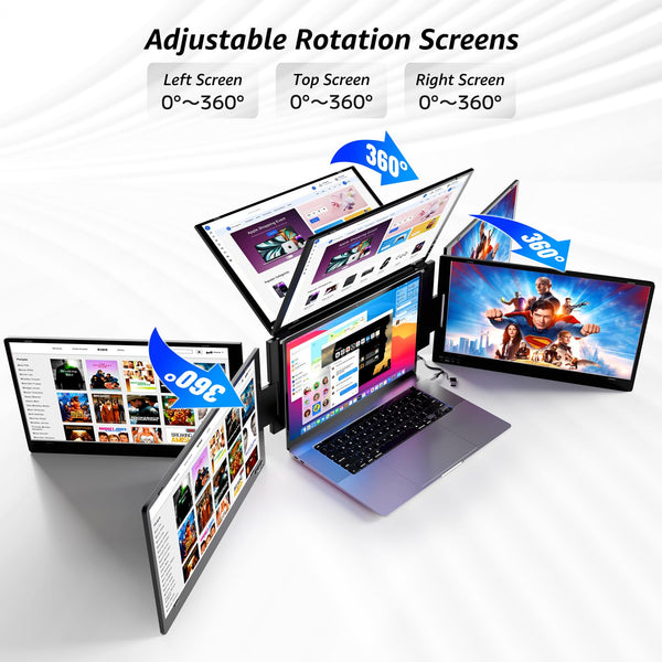 14" Triple Laptop Screen Extender, FHD IPS Multi Screen Extender with USB-C/USB-A, One Cable Connection Laptop Monitor Extender Compatible with Mac Windows Fits 11.6-15.6 Inch Laptops