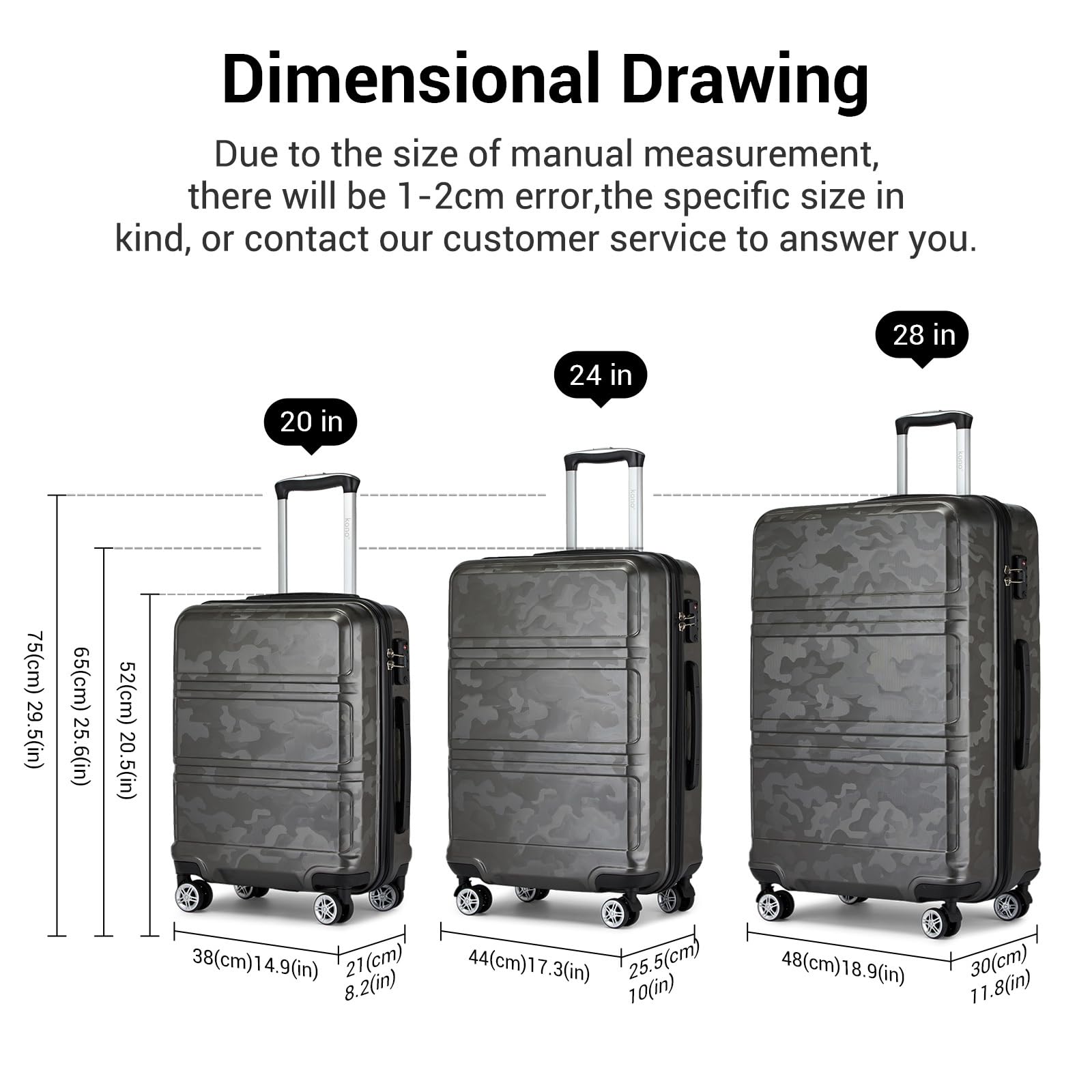 Kono Fashion Hand Luggage Lightweight ABS Hard Shell Trolley Travel Suitcase