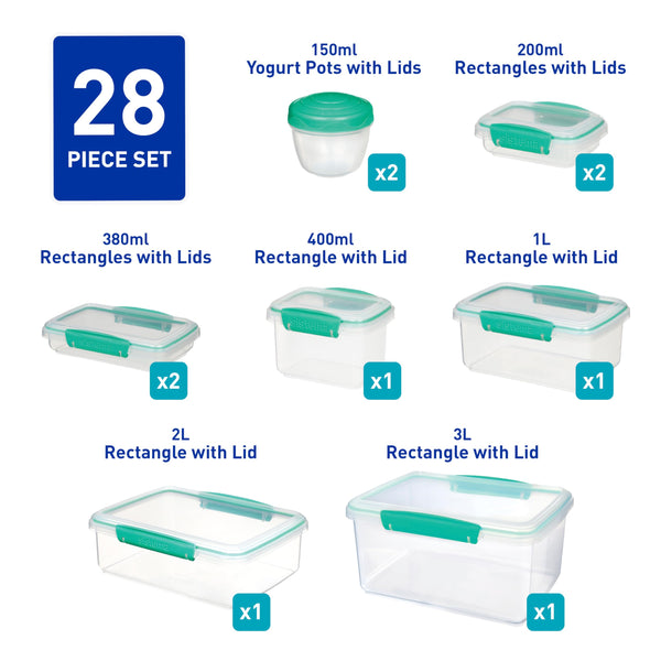Sistema KLIP IT Food Storage Containers | Airtight & Stackable Meal Prep Containers with Lids | School Lunch Boxes & Snack Boxes | BPA-Free | 28 Count