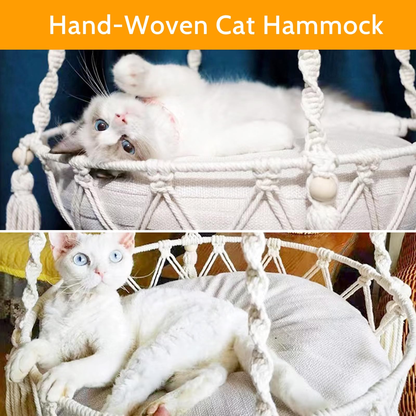 Macrame Cat Bed, Hammock for Cat,Cat Swing Hand Knitting Hanging Cat Nests Pet Swing Pet Bed