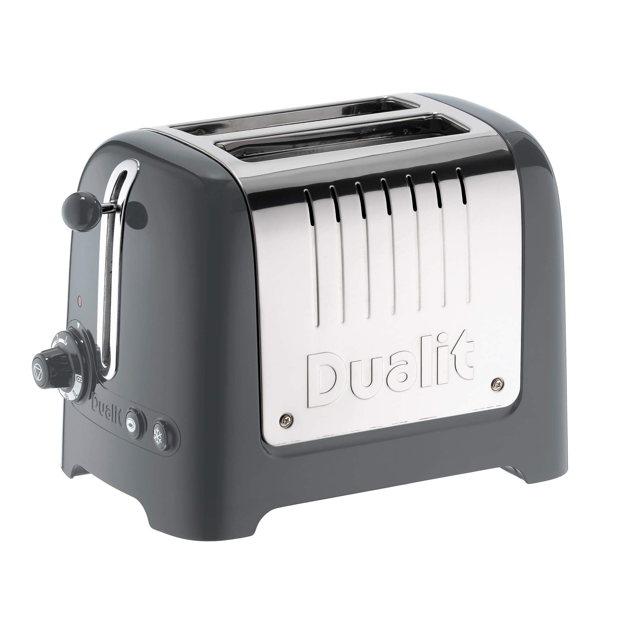 Dualit 2 Slice Lite Toaster | 1.1kW Toasts 60 Slices an Hour | Polished with High Gloss Grey Trim | Bagel & Defrost Settings | 36 mm Wide Slots |