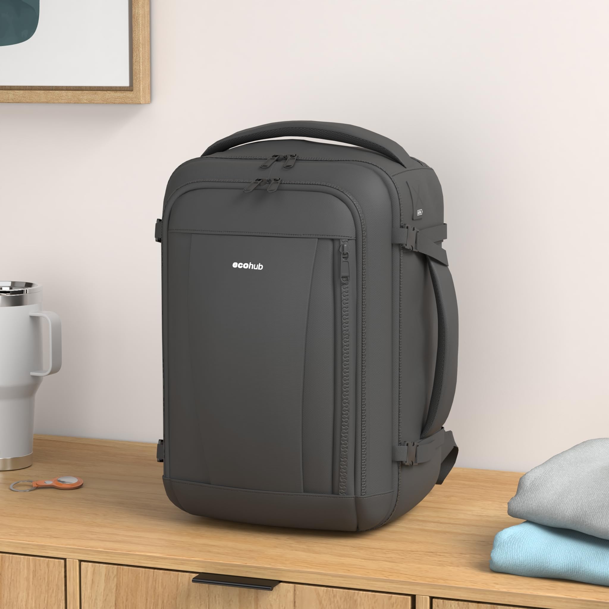 ECOHUB Easyjet Cabin Bag 45x36x20 Underseat Backpack Travel Rucksack 13 Pocket Hand Luggage Waterproof Recycled PET Eco Friendly Carry On Bag for Women & Men 30L Pink