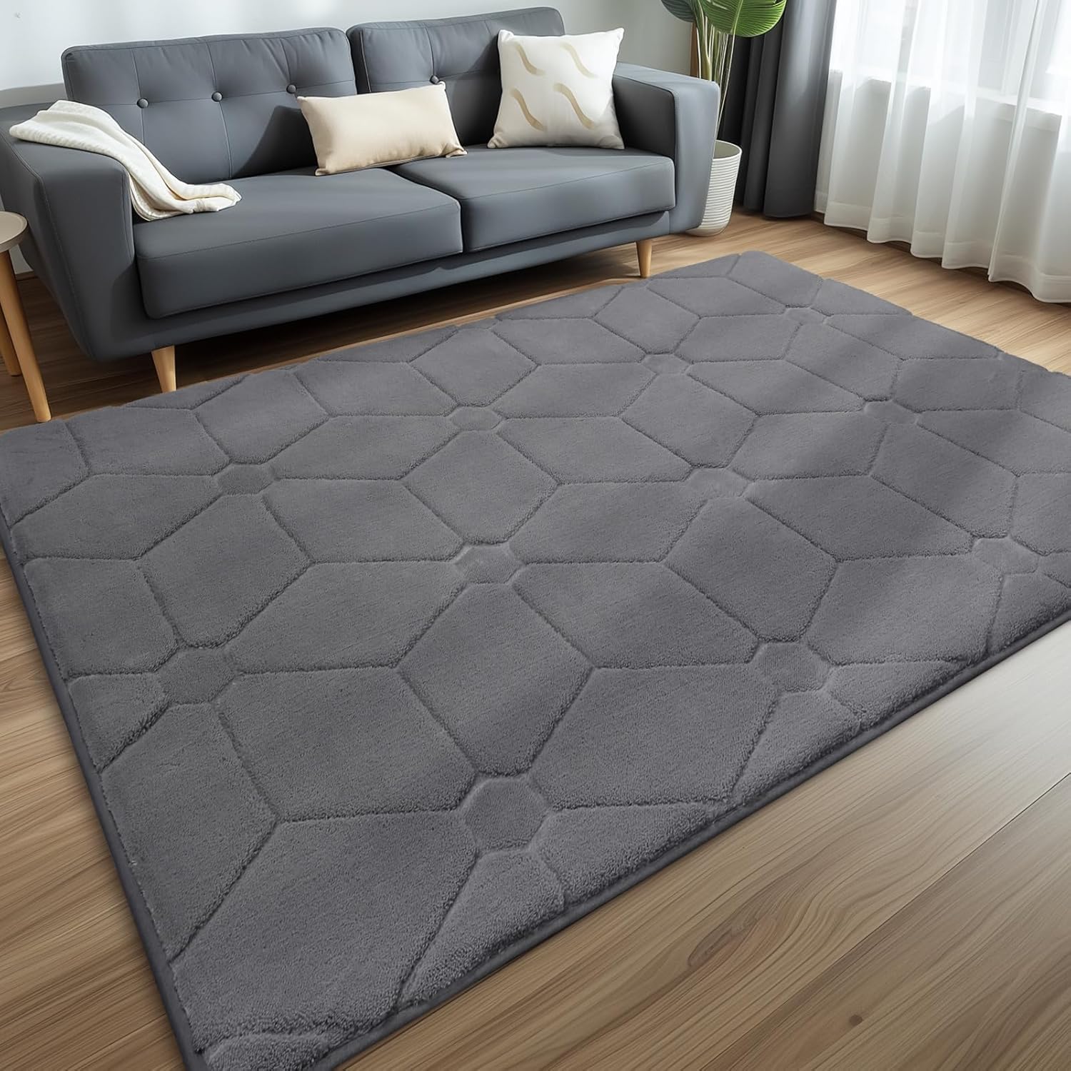 Sour Lemon Rugs Living Room 200x290, 3D Grey Area Rugs for Bedroom, Extra Large Rugs for living room, Machine Washable Anti Slip Fluffy Rug Shaggy Rug