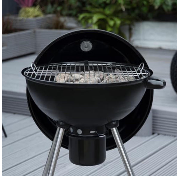 George Foreman Portable Charcoal BBQ Round Kettle 47.5 cm, Adjustable Vent, Integrated Thermometer, Charcoal Barbecue, Stand & 2 Wheels with Chrome Grill, GFKTBBQ, 60x51x90