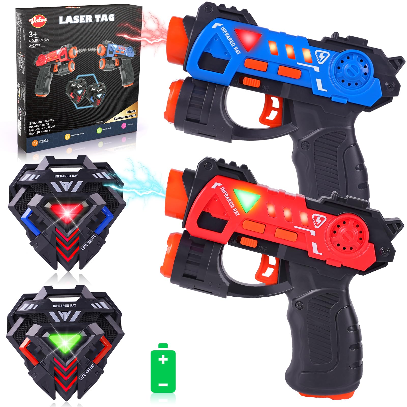 VATOS Laser Tag Guns Set,Infrared Mini Laser Tag for Kids with Badges 4 Pack,Laser Tag Game 4 Players Indoor Outdoor,Laser Tag Blaster,Group Activity Fun Toy for Kids Age 4 5 6 7 Boys Girls