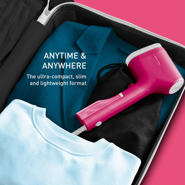 Tefal Pure Pop Slim Handheld Clothes Steamer, No Ironing Board Needed, Ready to Use in 15 Seconds, 70ml Detachable Water Tank, Travel Iron, Garment Steamer, Pink, DT2023
