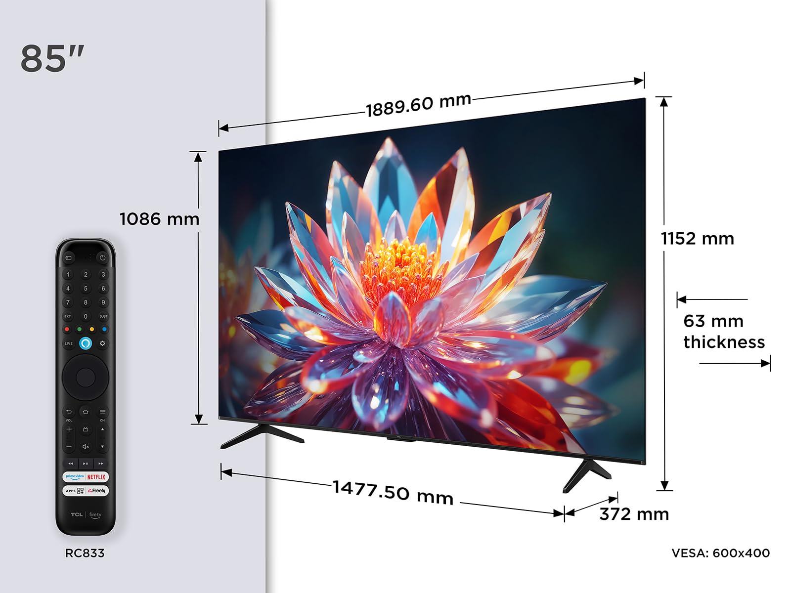 TCL 32SF540K 32-inch FHD Smart Television - HDR & HLG-Dolby Audio-DTS Virtual X/DTS-HD-Metal Bezel-less-Dual-band Wifi 5-with Fire OS 7 system