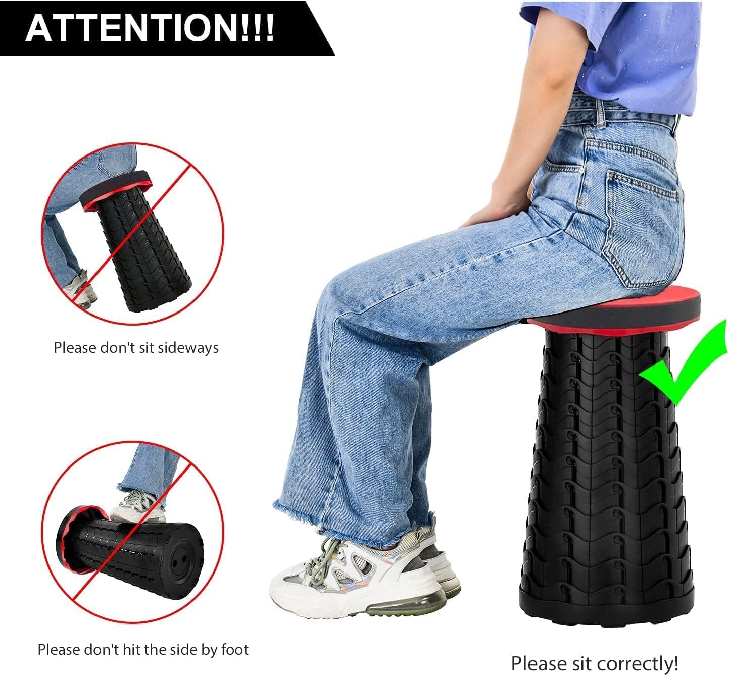 LUXJET Portable Folding Stool Lightweight Yet More Sturdy with Load Capacity 180KG, Retractable Plastic Foldable Collapsible Stool for Camping Fishing Hiking BBQ Outdoors Indoors Kitchen