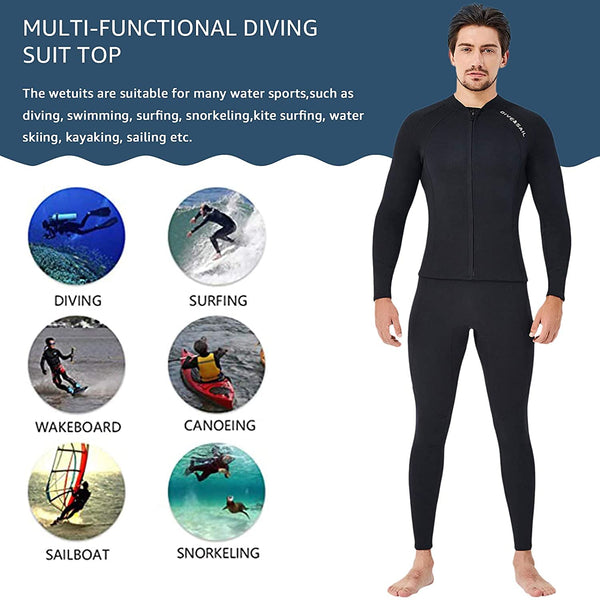 EUPTE 2mm Wetsuits Women/Men Long Sleeve Jacket UPF50+ UV Protection Diving Skin Suit Top for Scuba Diving Snorkeling Surfing Swimming (men, 2XL)