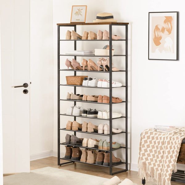 HOOBRO 10-Tier Shoe Rack, Large Capacity Shoe Storage Organizer, Shoe Storage Unit for 27-36 Pairs of Shoes, 75 x 28.5 x 159 cm, Tall Shoe Shelf,