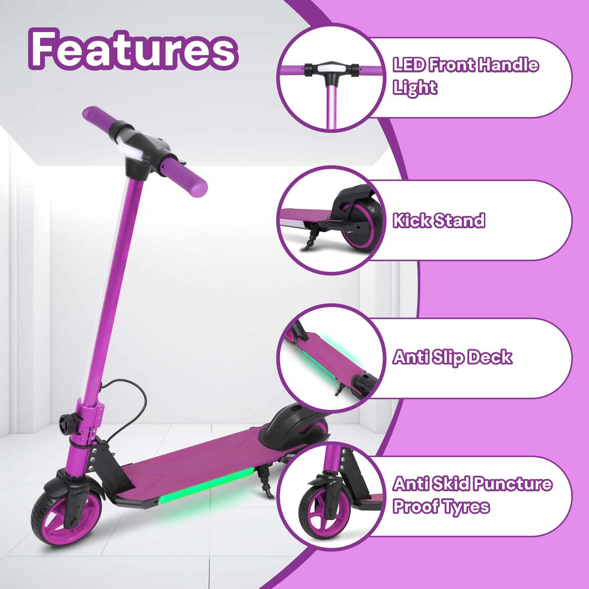 Electric Scooter Kids Foldable Mobility Scooters E Bike With RGB LED Lights For Ages 6-12 Boys Girls | 3 Speed Modes | 6-10 KM Range Dual Braking System 150W Motor Gift for Children