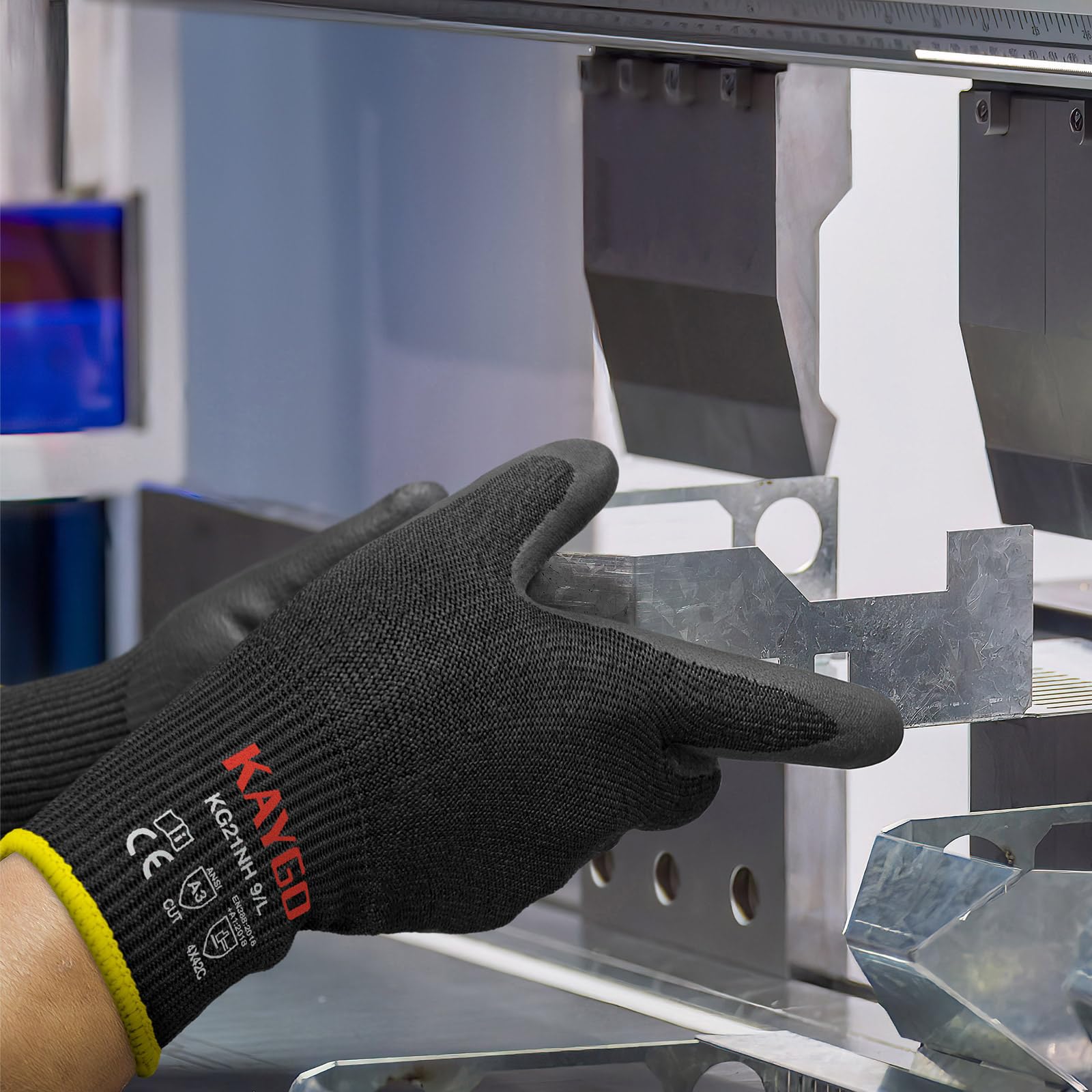 KAYGO Cut Resistant Work Gloves - 2 Pairs, Level C Protection, MicroFoam Nitrile Coated Good Grip Machine Washable, Cut Proof Safety Gloves EN388 4X42C, Ideal for General Purpose, KG21N (Grey, L)