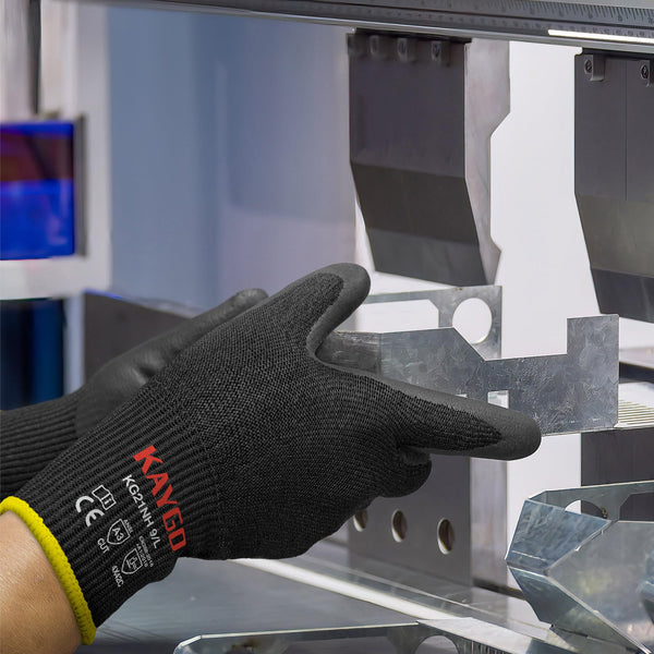 KAYGO Cut Resistant Work Gloves - 2 Pairs, Level C Protection, MicroFoam Nitrile Coated Good Grip Machine Washable, Cut Proof Safety Gloves EN388 4X42C, Ideal for General Purpose, KG21N (Grey, L)