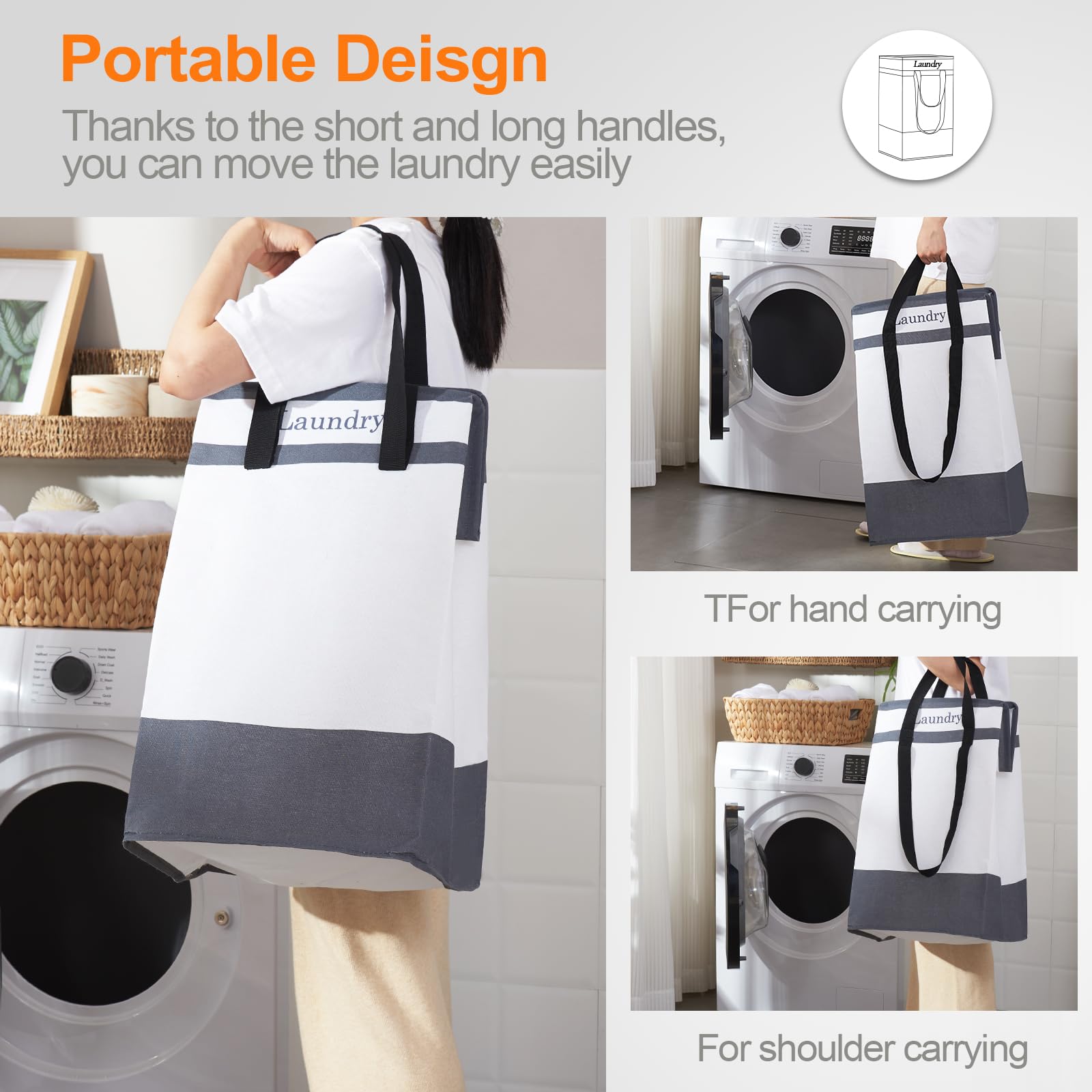 ROSOS Collapsible Foldable Hamper - Extended Double Handle, 80 L Laundry Basket for Bedroom Bathroom Dorm Storage - 1 Pack, Black