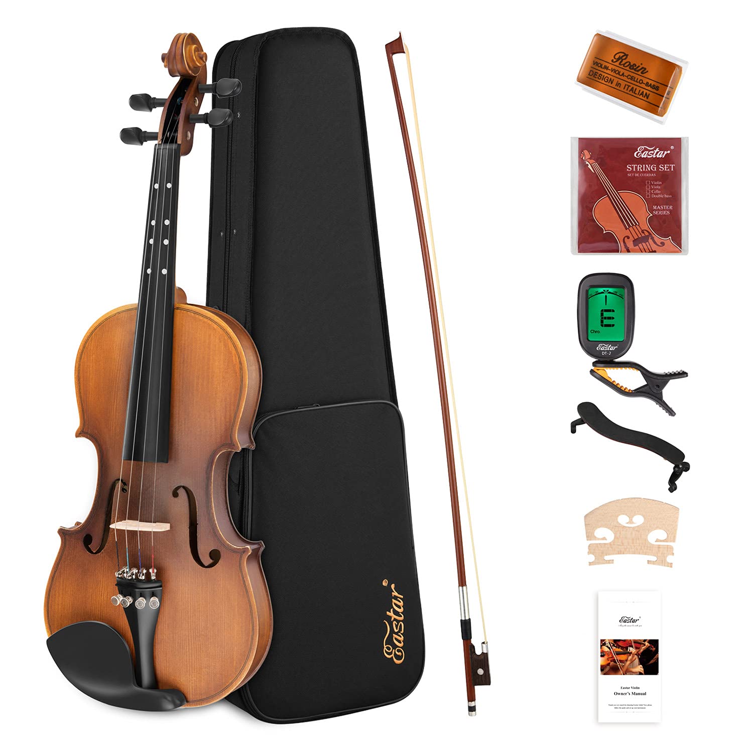 Eastar 3/4 Violin Set Fiddle for Beginners with Hard Case, Rosin, Shoulder Rest, Bow, and Extra Strings (Imprinted Finger Guide on Fingerboard)， EVA-3