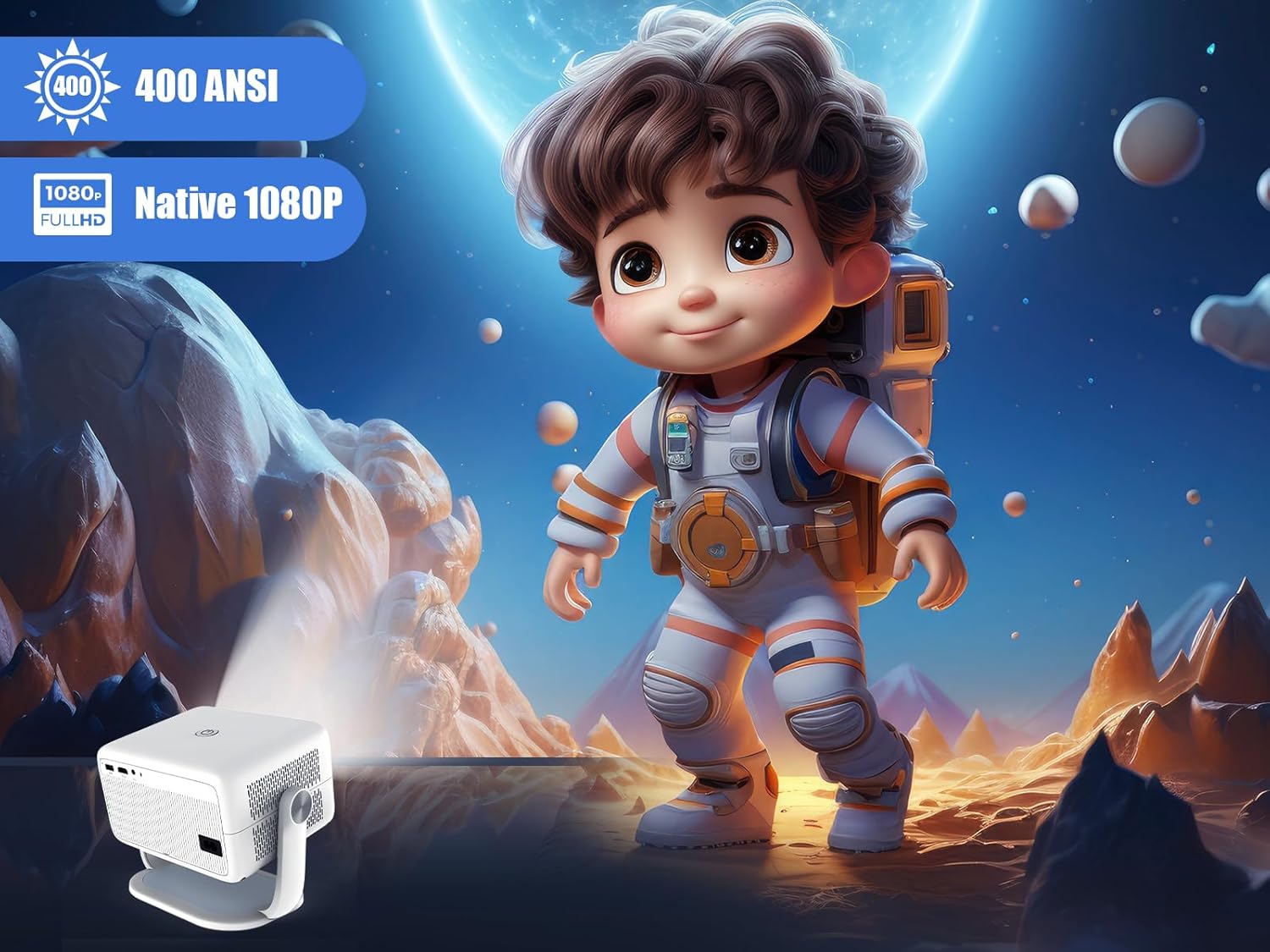 Alwtniet L018 NTV Smart Projector, 1080P Native 400 ANSI Auto Focus Auto Keystone Mini Portable Projector with Play store, ChatGPT Voice Remote Android 13 Home Video Proyector