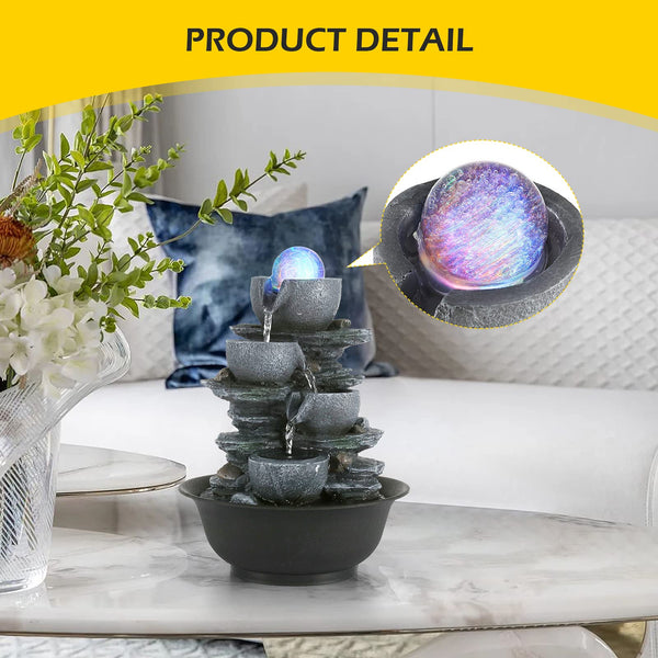 Dyna-Living Indoor Fountain, Tabletop Water Fountain, Water Fountain with LED Crystal Ball, Indoor Water Feature for Home Office Decor
