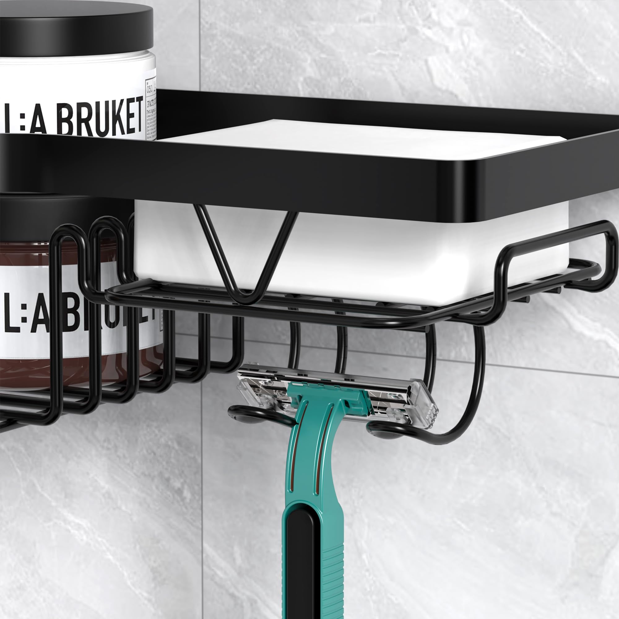 Kegii Telescopic Shower Caddy Corner - Stainless Steel Shower Shelf No Drilling Bathroom Caddy with Soap Holder and Hooks(White), On The Bath or Stand Up Shower