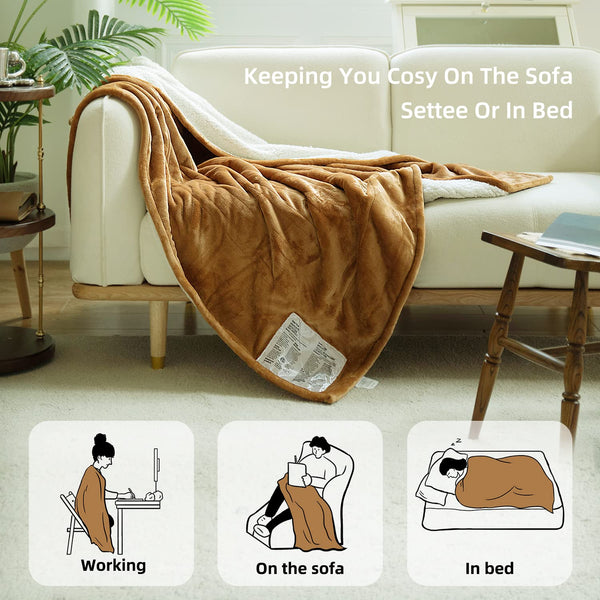 GOTCOZY Heated Blanket Electric Throw 130x160cm -Soft Silky Plush Heated Blanket with 6 Heat Settings & 10 Hours Auto-Off Timer For Home Office Use