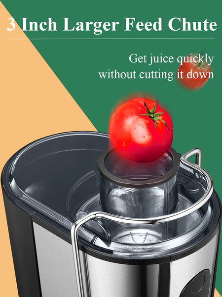 Juilist Juicer, 600W Juicer Machines with Anti-drip & Anti-slip Function, Juicers Whole Fruit and Vegetable with 3-Inch Wide Mouth Food Chute, 2