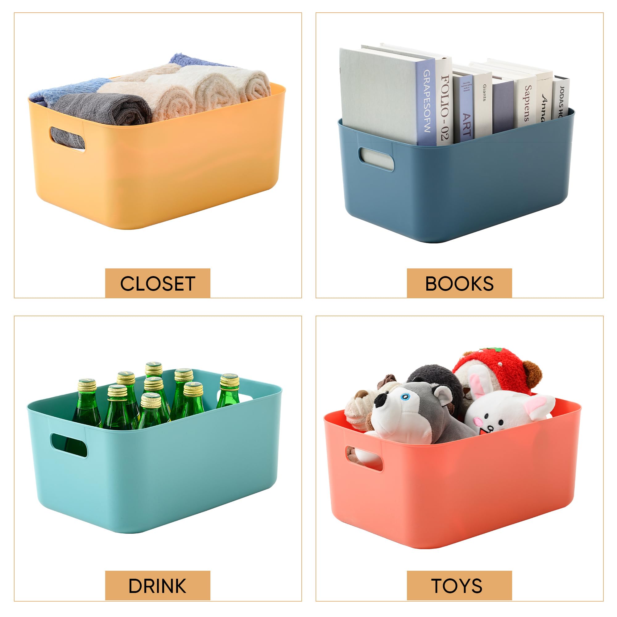 HapiLeap Storage Boxes With Lids, Stackable Plastic Storage Baskets for Shelves Kitchen Bathroom Playroom Classroom Office Nursery (Medium (4 PCS))