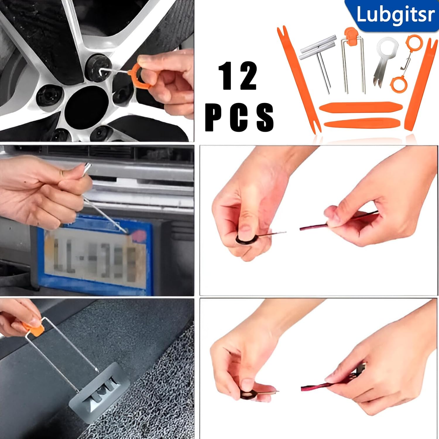 12 Pcs Auto Trim Removal Tool, Auto Door Clip Panel Trim Removal Tool Kits Stereo Radio Interior Light Repair Tool Kit for Car Radio Stereo Door Audio Panel Trim, Orange
