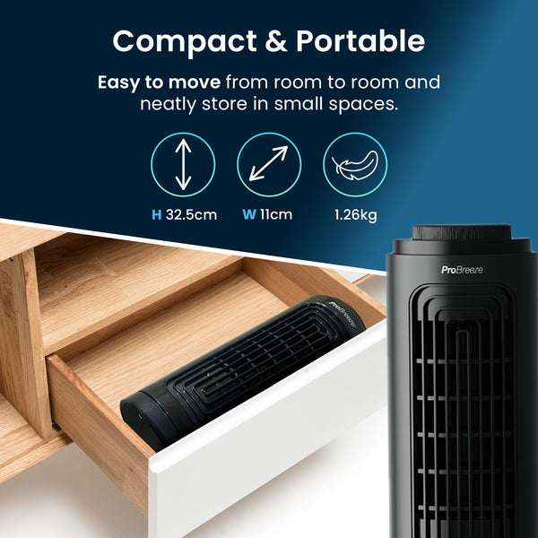 Pro Breeze Bladeless Tower Fan Quiet & Portable with Remote Control, 90° Oscillation, 15h Timer, 4 Modes, 3 Speeds - Powerful Electric 45W Motor Standing Air Circulator for Bedroom & Office