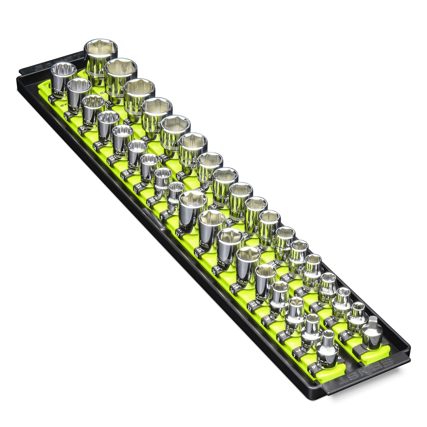 Ernst Manufacturing - 8453 Socket Boss 2-Rail 3/8-Inch-Drive Socket Organizer, 19-Inch, Red - Socket Storage Tray and Organization System for Mechanics and Automotive Service Technicians