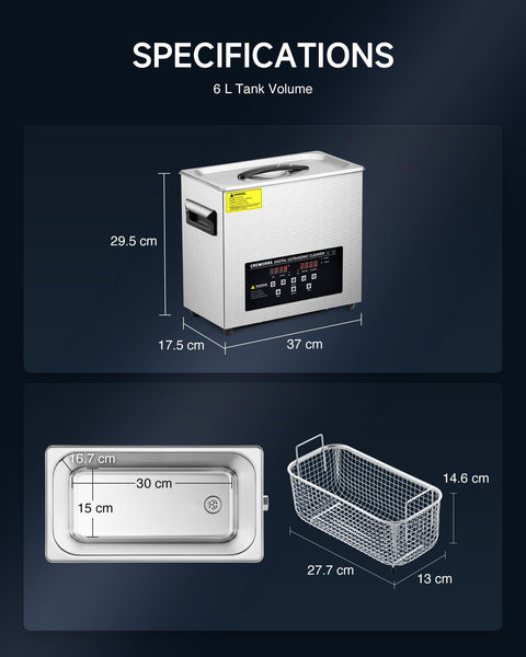 CREWORKS 6L Digital Ultrasonic Cleaner, 1.6 gal. Ultrasonic Cleaning Machine with Degas & Gentle Modes, 180W Professional Ultrasound Cleaner with 300W Heater and Timer for Glasses