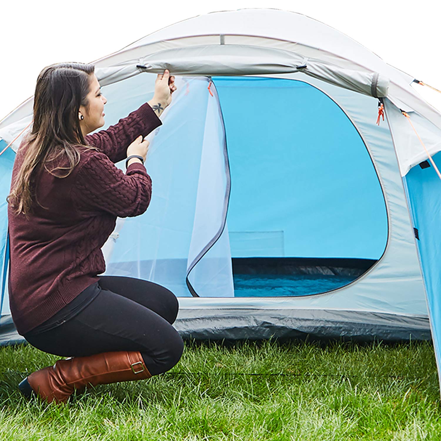 SAFACUS 3-4 Person Dome Camping Tent, Double layer, Full Waterproof Holiday Family 3 to 4 Man Tent, Easy to Set Up for Outdoors Hiking Fishing Traveling Beach Vacation