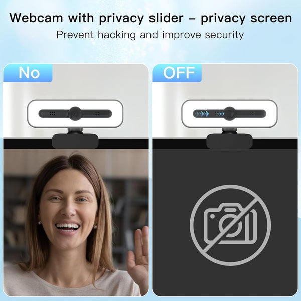 Webcam for PC with Microphone, 4K Webcam Streaming Camera, Web Cam with Cover and Rotatable Clip for Desktop, Laptop, Plug and Play USB Camera for Video Calling, Conference, Meeting, Studying, Gaming
