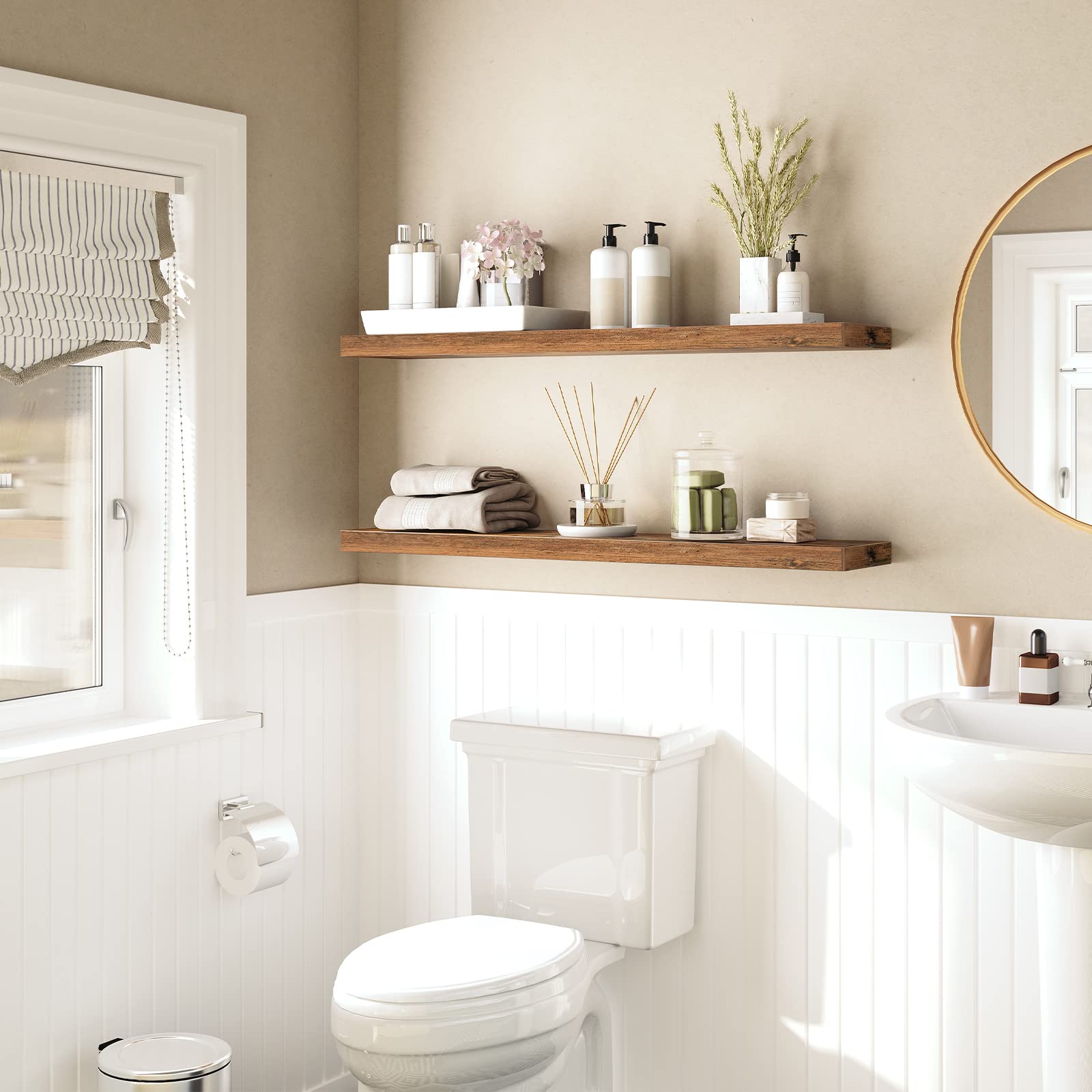 HOOBRO Floating Shelves, Wall Shelves Set of 2, Wall Mounted Shelves, 100 cm, Wall Display Racks, Decorative Hanging Shelf, Wooden Shelves, for