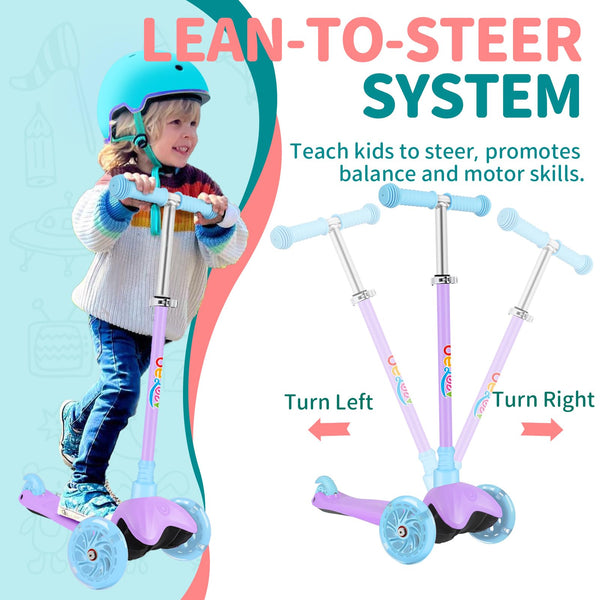 BELEEV Scooter for Kids Ages 2-6, 3 Wheel Scooter for Children Toddlers Girls Boys, Light-Up Wheels, 4 Adjustable Height, Lean to Steer, Non-Slip
