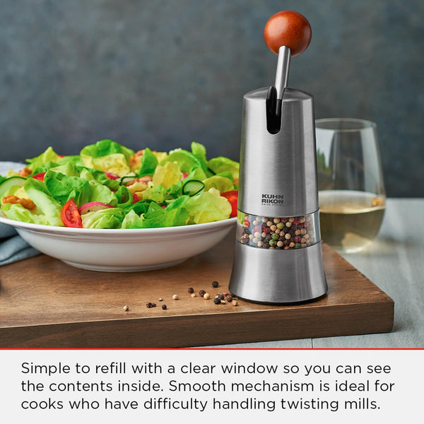Kuhn Rikon Epicurean Ratchet Grinder for Salt, Pepper, Spices. Stainless Steel Spice Grinder (Coarse  Fine). Black Pepper Grinder Mill. Salt Grinder