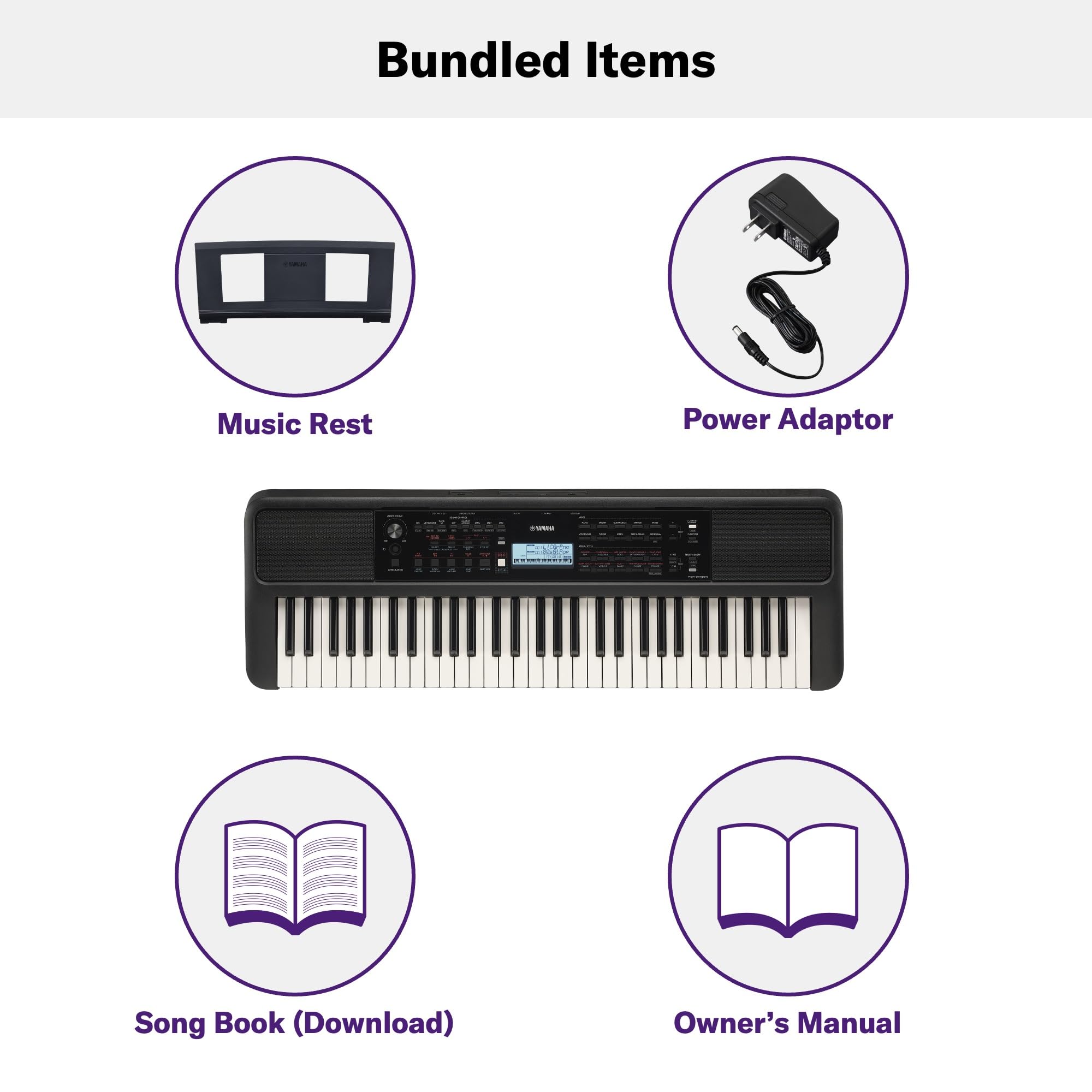 Yamaha PSR-E383 Portable Keyboard for Beginners, 650 Authentic Instrument Voices and Touch-Sensitive Keys with 48-Note Polyphony, Includes 2 Online Lessons with Yamaha Music School Teacher