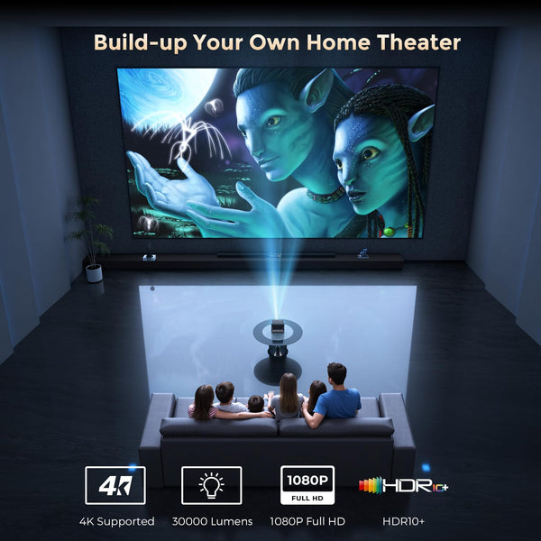 【Netflix Officially & Dolby Audio】Smart 4K Projector, Auto Focus & Keystone, AMEELA 30000 Lumens 1080P Portable Movie Projector with WiFi and Bluetooth, 100,000+ Apps for Indoor/Outdoor