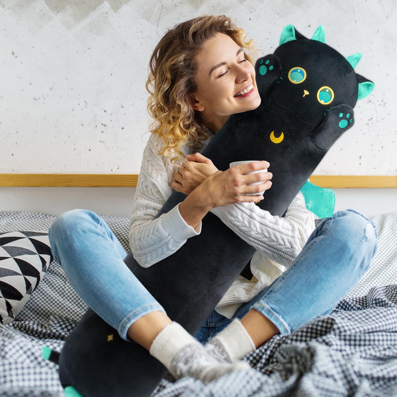 Mewaii 36in Long Cat Plush Pillows Stuffed Animals Squishy Pillows - Plushie Cute Kitty Sleeping Hugging Plush Pillow Soft Toys for Kids(Orange)