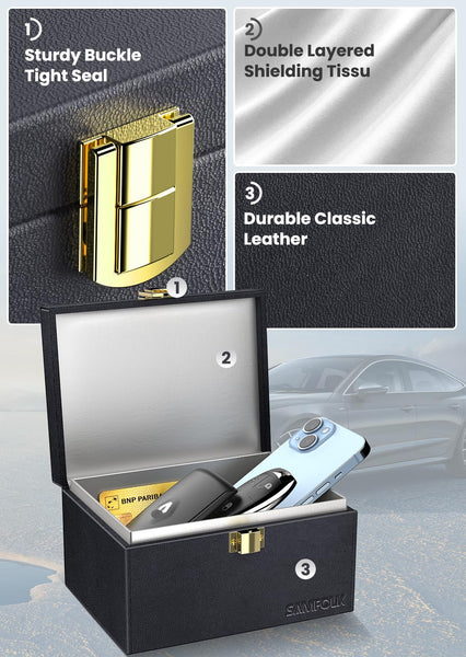 Samfolk Faraday Box and Pouch 2 Pack, Keyless Entry Car Key Safe Protector,Anti-Theft Signal Blocking Cages