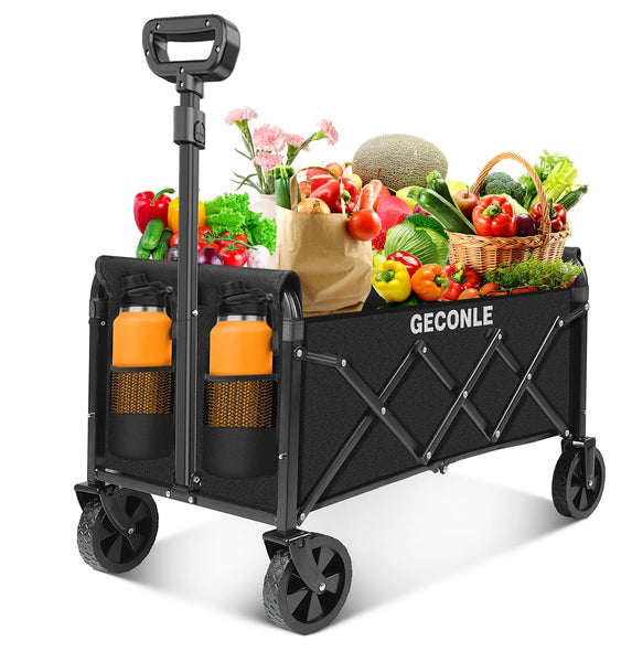 Festival Trolley Folding Trolley Cart with Wheels - Collapsible Foldable Shopping Wagons Carts with Drink Holders for Grocery Outdoor Sports Garden