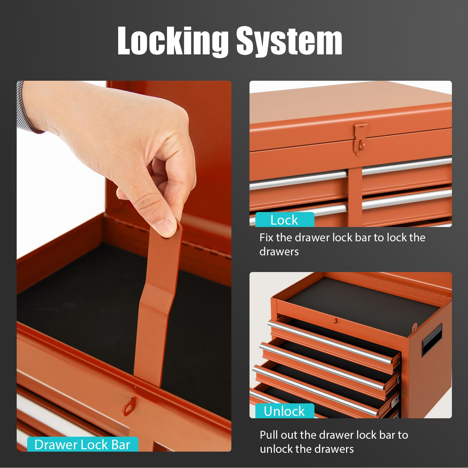 COSTWAY Large Rolling Tool Cabinet, 2-in-1 Detachable Metal Tool Chest with Drawers, Wheel, Handle, Hooks & Pegboard, Lockable Tool Box Trolley for Garage Workshop (with Middle Compartment, Black)