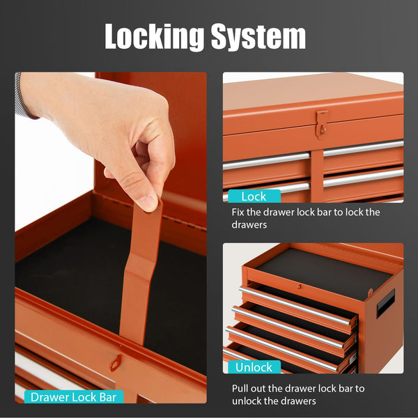 COSTWAY Large Rolling Tool Cabinet, 2-in-1 Detachable Metal Tool Chest with Drawers, Wheel, Handle, Hooks & Pegboard, Lockable Tool Box Trolley for Garage Workshop (with Middle Compartment, Black)