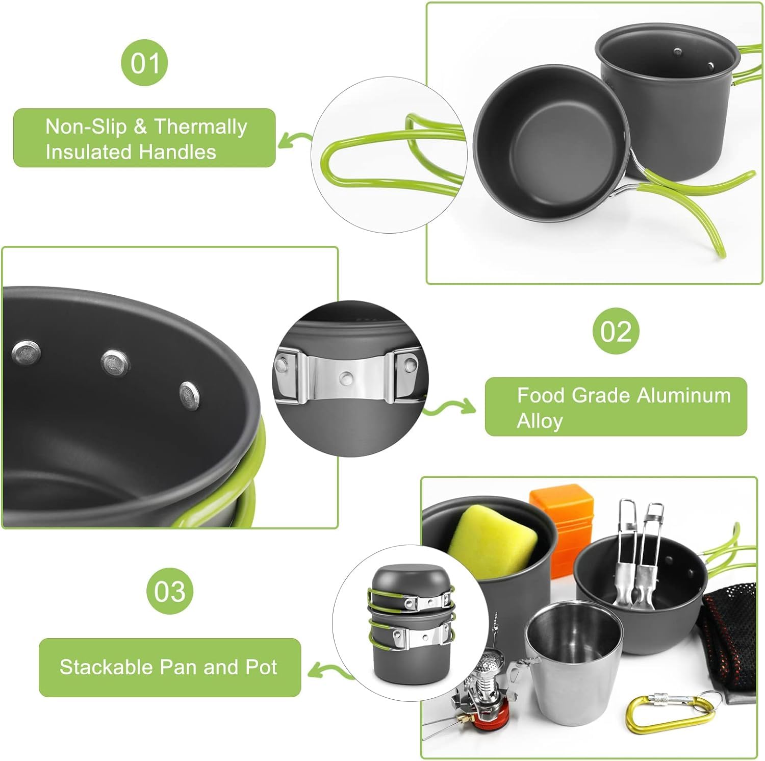 AUTOPkio Camping Cooking Set, Outdoor Camping Pans Pots and Stove - Non Stick Folding Cookware Kit for BBQ Picnic Hiking Backpacking Travel 1-2 Person Use