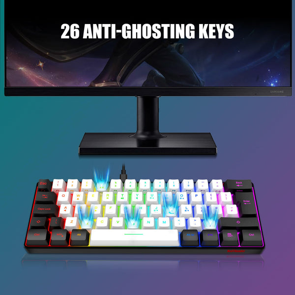 RedThunder 60% RGB Gaming Keyboard and Mouse Combo, UK Layout Ultra Compact Backlit Mini Keyboard, Lightweight 7200 DPI Cellular Optical Mouse, Portable Wired Gaming Set for PC PS5 Xbox Gamers (Black)