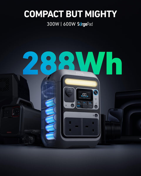 Anker SOLIX C300 Portable Power Station, Outdoor 288Wh LiFePO4 Battery, 300W (600W Surge) Solar Generator, 140W Two-Way Fast Charging, For Camping, Traveling, and Emergencies