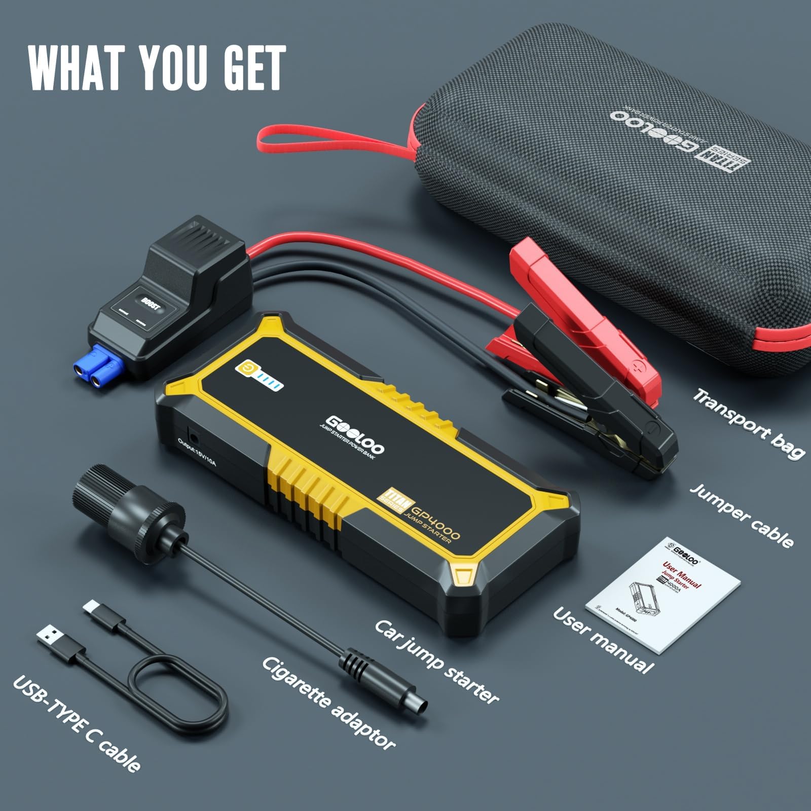 GOOLOO New GP2000 Jump Starter 2000A Car Starter Battery Pack (Up to 8.0L Gas, 6.0L Diesel Engine),12V Car Battery Charger Jumper Starter, Portable Lithium Jump Box with USB Quick Charge