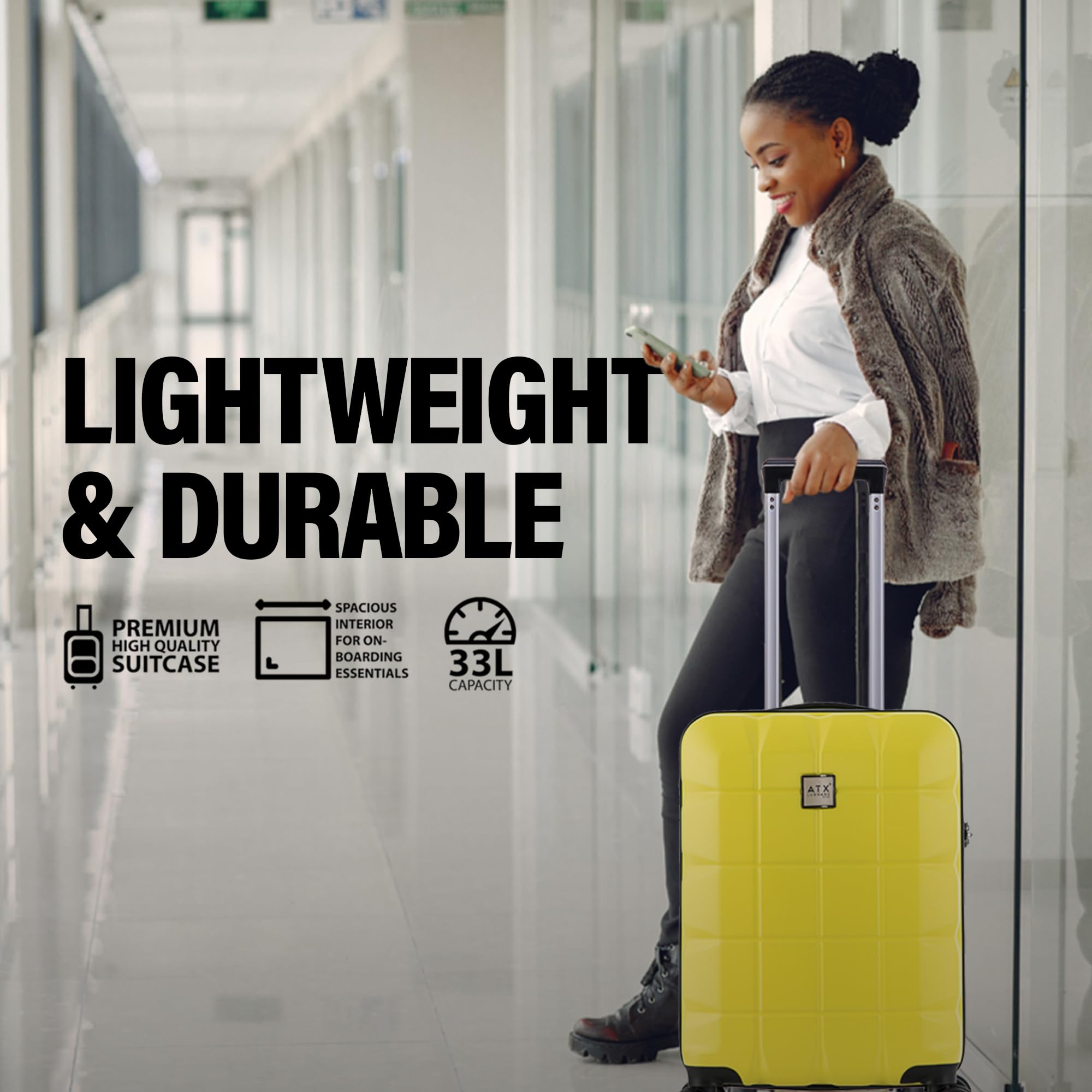 ATX Luggage Suitcase Large on 4 Dual Spinner Wheels Super Lightweight ABS Hard Shell Hold Check in with Built-in TSA Lock (Orange, 110 Liter)