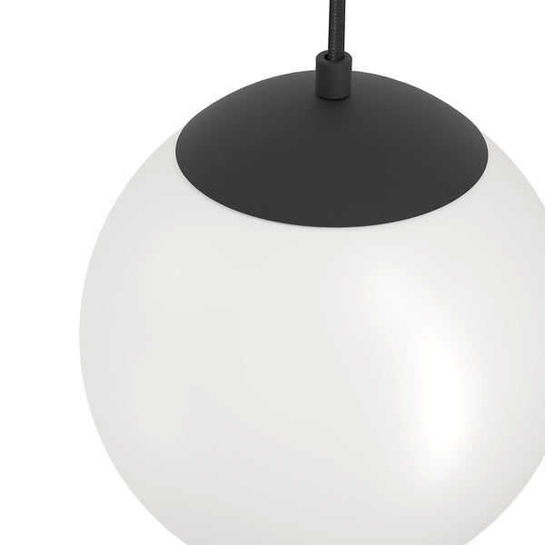 Eglo Hanging lamp Rondo 3, lamp Holder with Cable and Plug, Pendant lamp Above Dining Table, Dining Room lamp Made of Black Metal and White Glass, E27