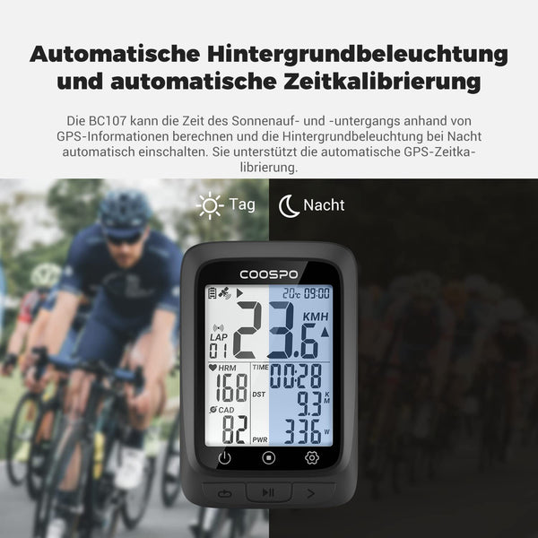COOSPO ANT+ GPS Wireless Bike Computer with Bluetooth, Multifunction ANT+ GPS Bike Computer with 2.4 Inch LCD Display, Bike Speedometer with Automatic Backlight IP67