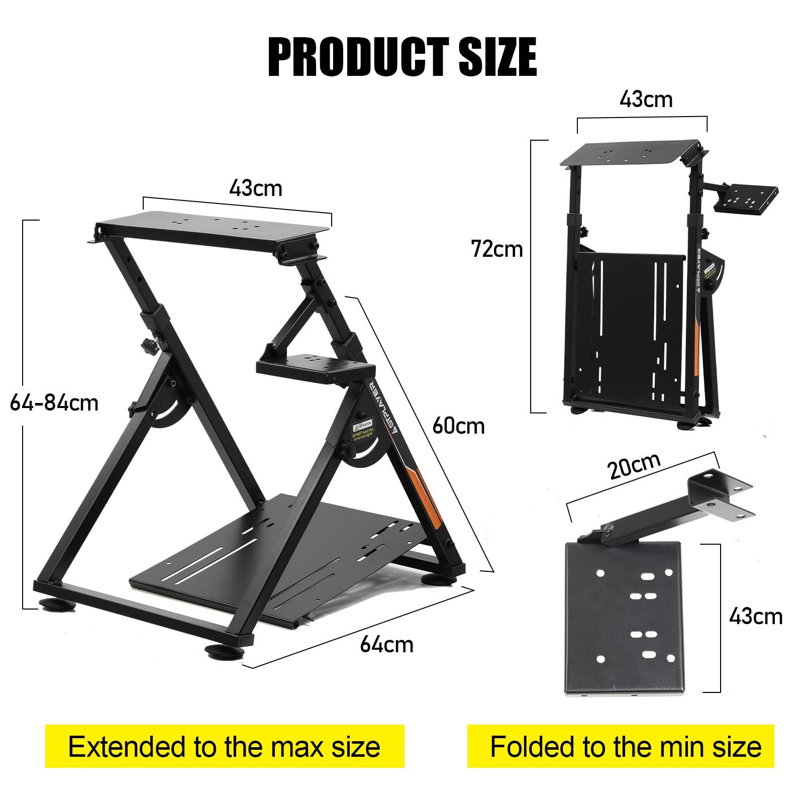 GTPLAYER Steering Wheel Stand for G25 G27 G29 G920 Foldable Racing Wheel Stand with Cup Holder Adjustable Height/Angle, Driving Simulator Gaming Wheel Stand